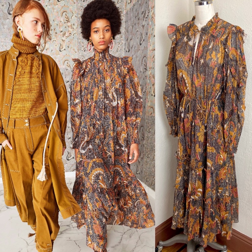 $650 Ulla Johnson RARE! Paola Silk Lurex Midi Dress